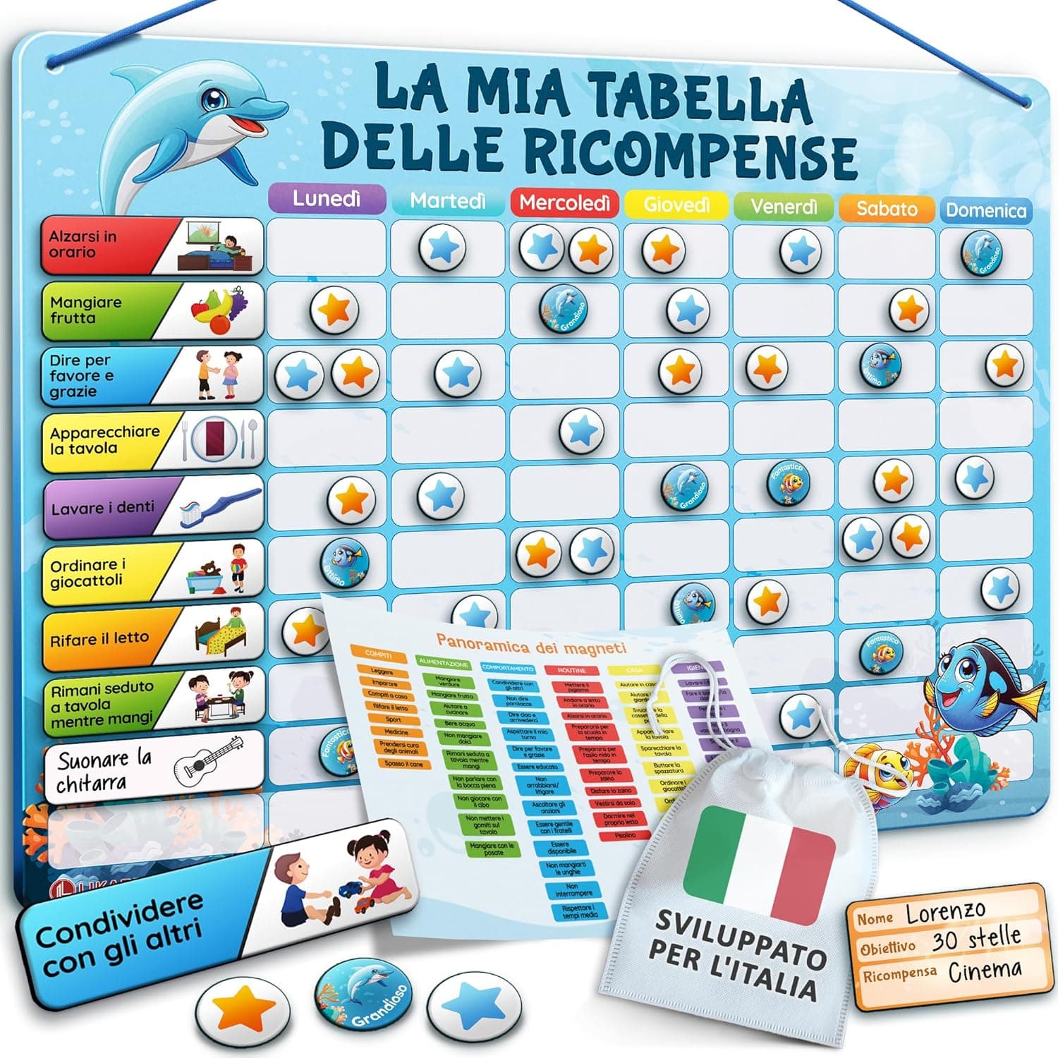 LIKARTO Tabella ricompense per bambini 280 magneti 🎯