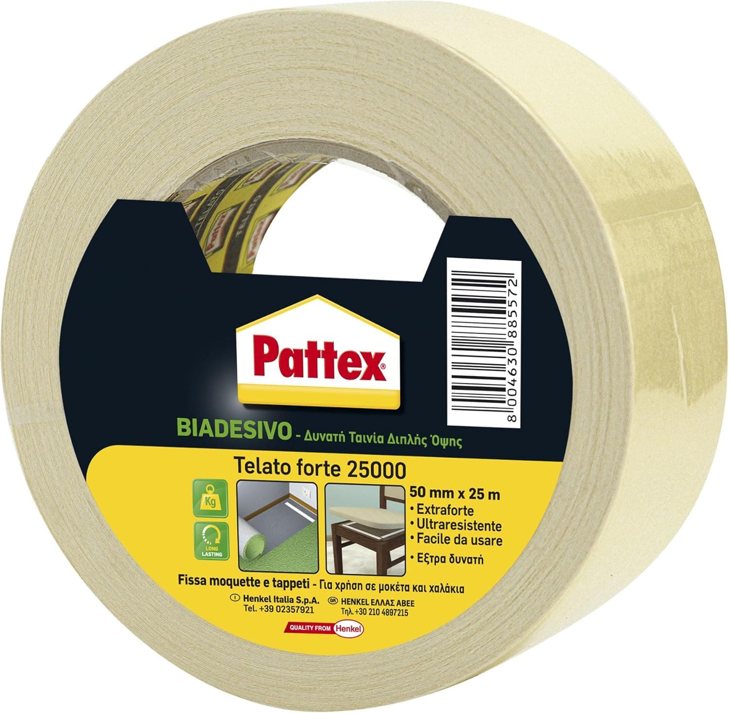 Pattex 25000 Biadesivo telato universale 50 mm x 25 m 🧰