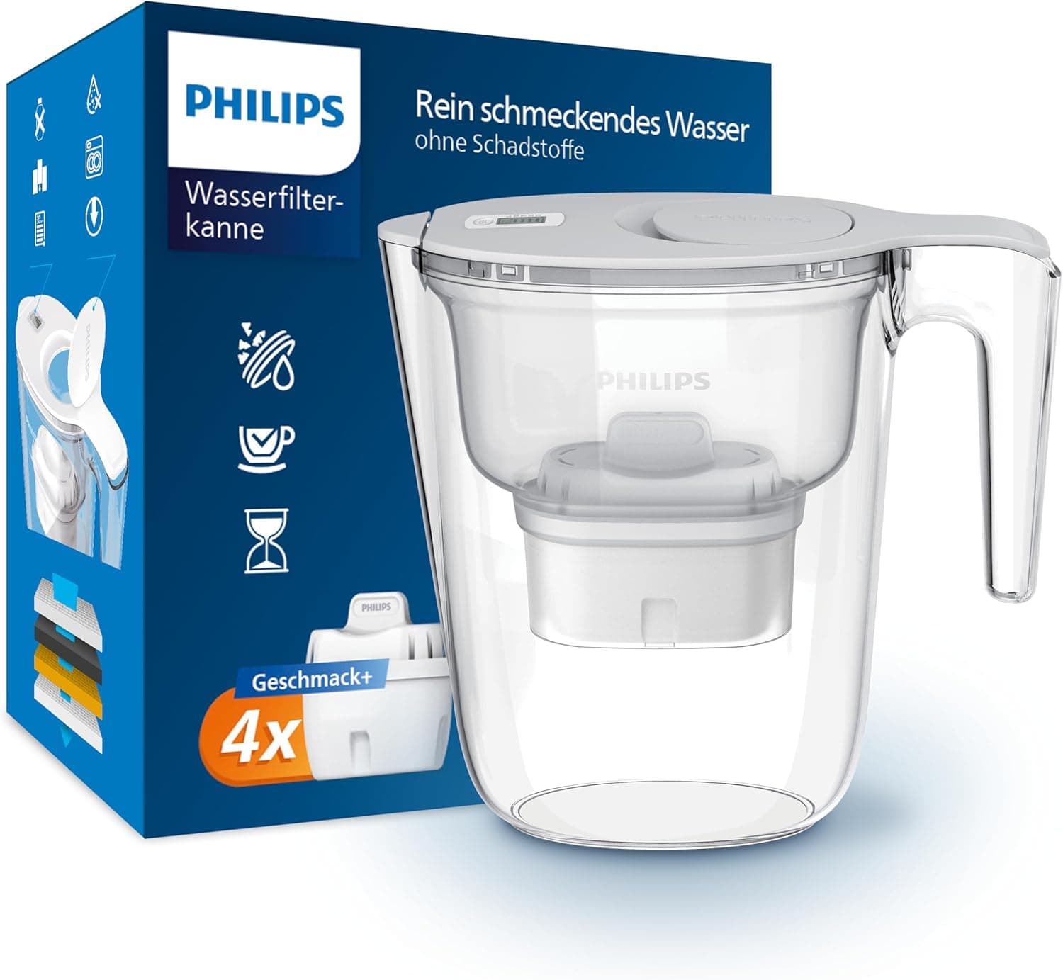 Philips Water Caraffa filtrante 2,6 L con 4 cartucce 💧