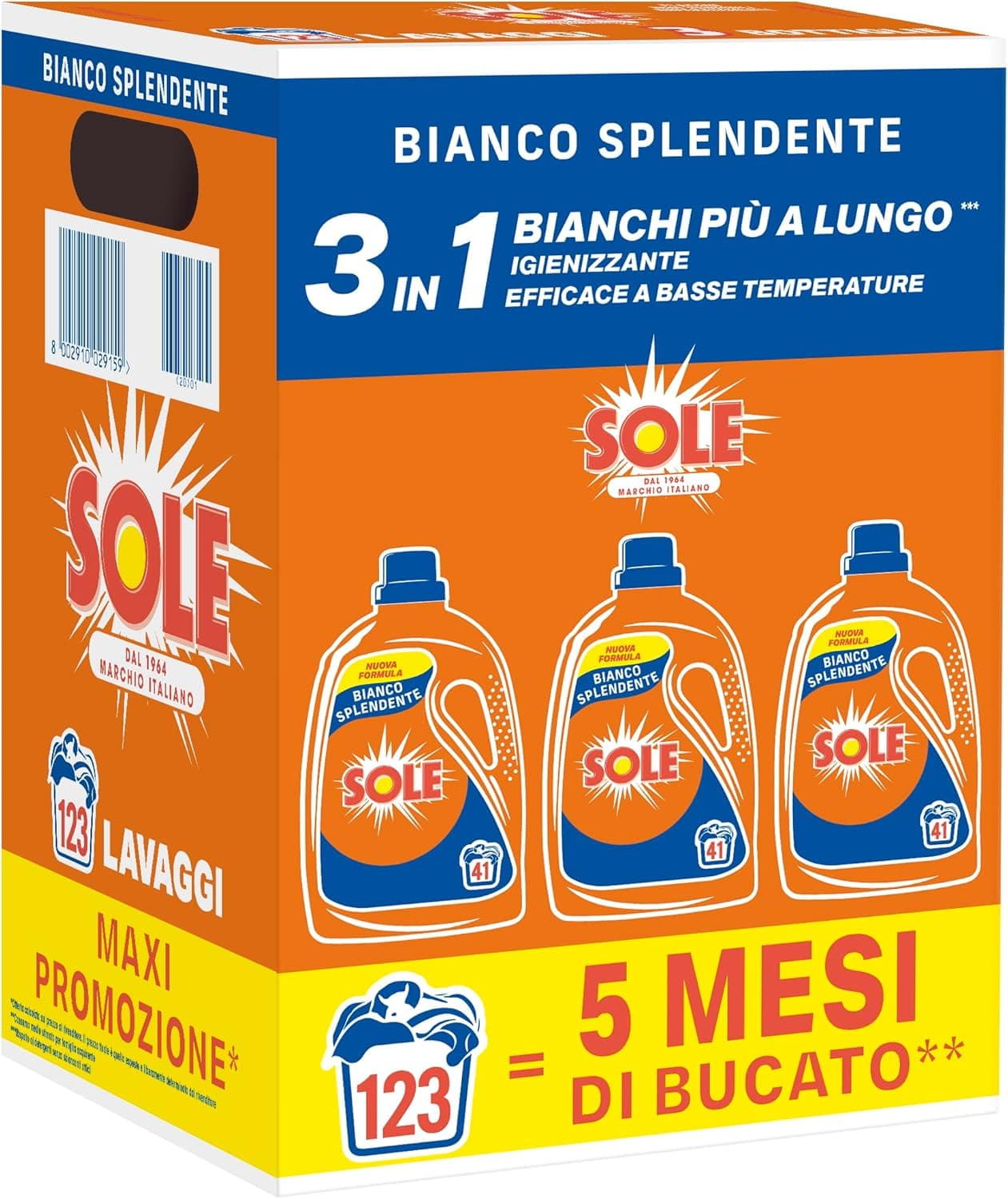 Sole Detersivo Lavatrice Bianco Splendente 123 lavaggi 🧴