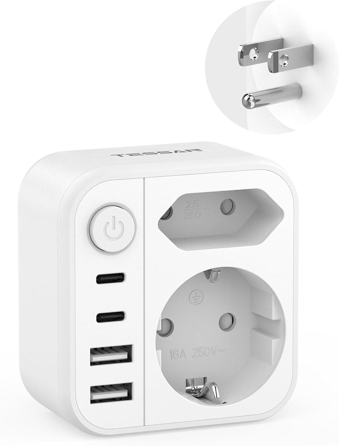 TESSAN Adattatore presa americana con 4 USB e interruttore 🔌