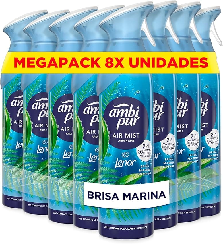 Ambipur Brisa Marina Spray 185ml x8 🌊 Fragancia Duradera y Fresca