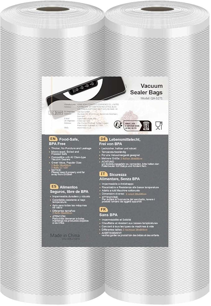 Bolsas Vacío Alimentos 2 Rollos 28x600cm Reutilizables 🍎