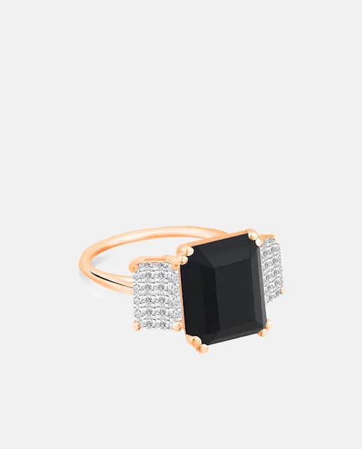 Imagen de Ginette NY Anillo Midnight de oro con diamantes y ónix ✨ en OfertitasTOP