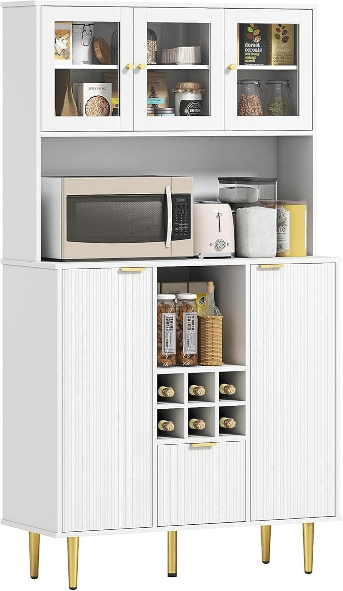 HOMCOM Alacena de Cocina con Vidrio y Botellero 🏡