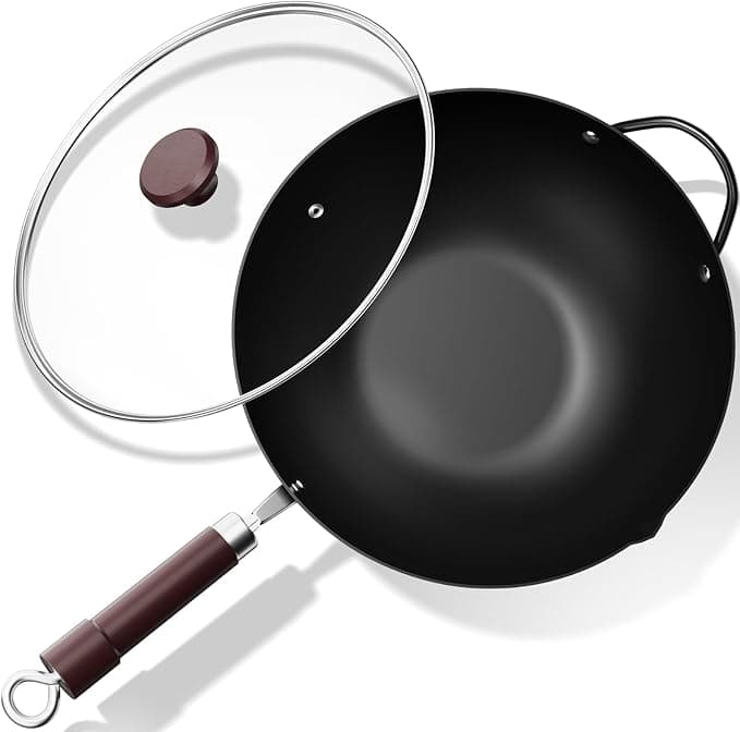 Jobin Wok de Acero al Carbono 32cm con Tapa y Asas de Madera 🍳