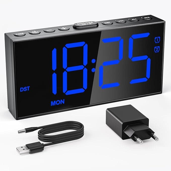 Mesqool Reloj Despertador Digital Azul con Carga USB y Funciones