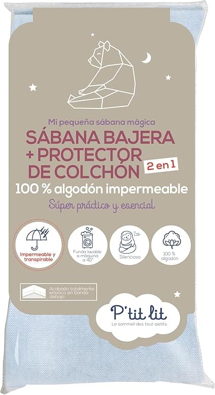 P'tit Lit Protector Cuna 2 en 1 🛏️: Impermeable, Algodón, Gris