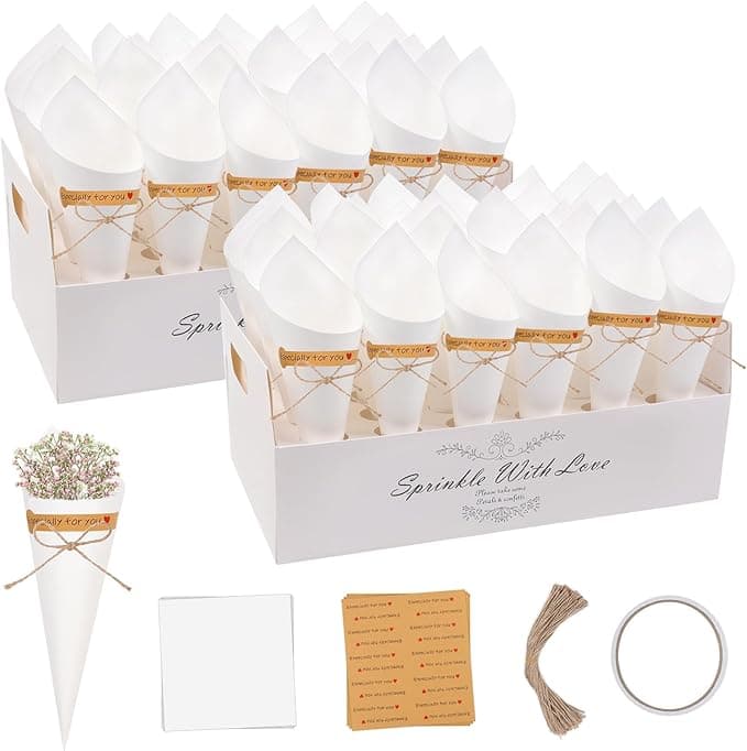 REAQUE Conos Arroz Boda ¨🎉¨ 60 Piezas con Caja Soporte