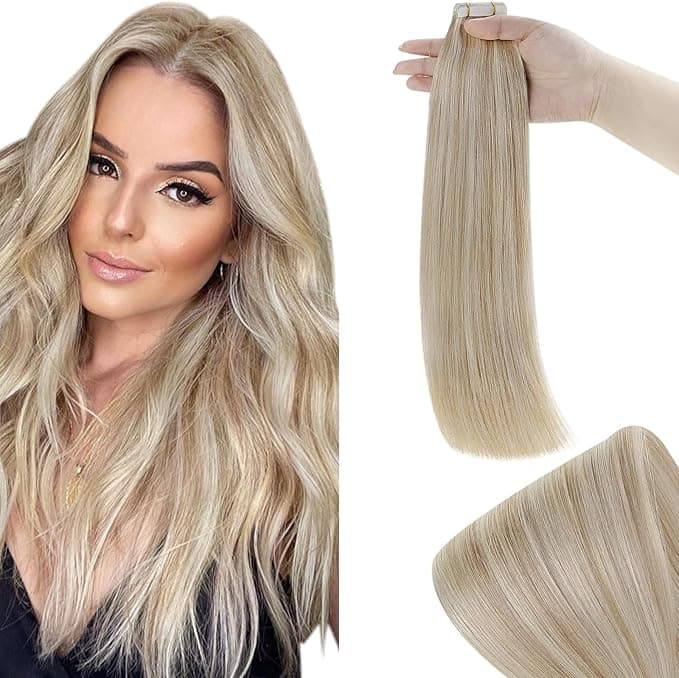 RUNATURE Extensiones Adhesivas Pelo Natural Rubio Ceniza 40cm 20Pcs 💇‍♀️