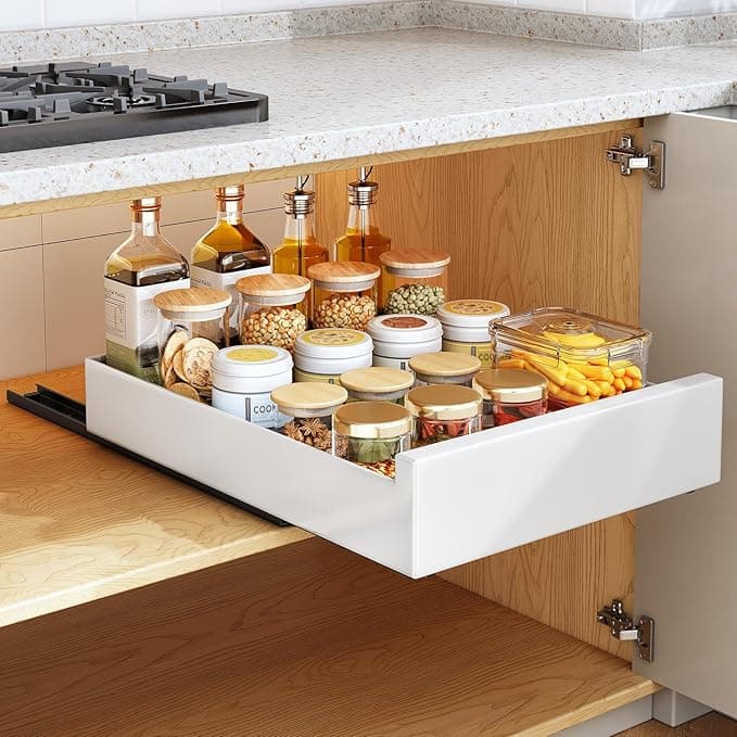 SAYZH Cajón Telescópico Blanco para Cocina, Extensible y Sin Taladro