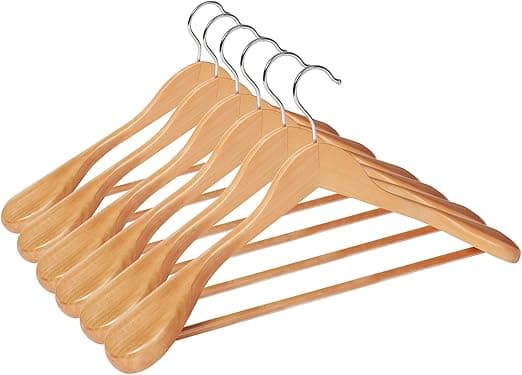 SONGMICS Juego de 6 Perchas de Madera Maciza, Antideslizantes🧥