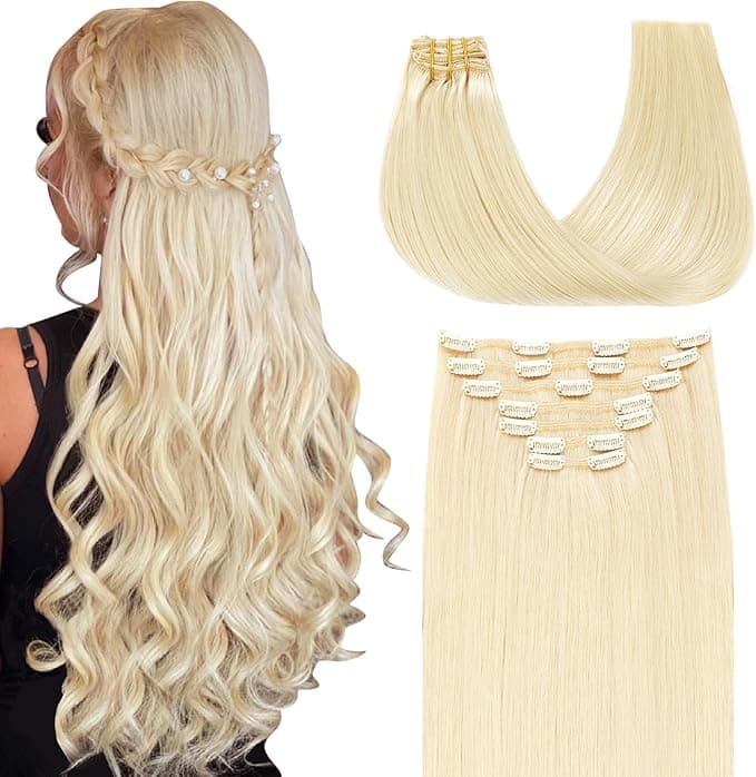 SURNEL Extensiones de Clip Pelo Natural Rubio Plata 45cm 7U 🎀