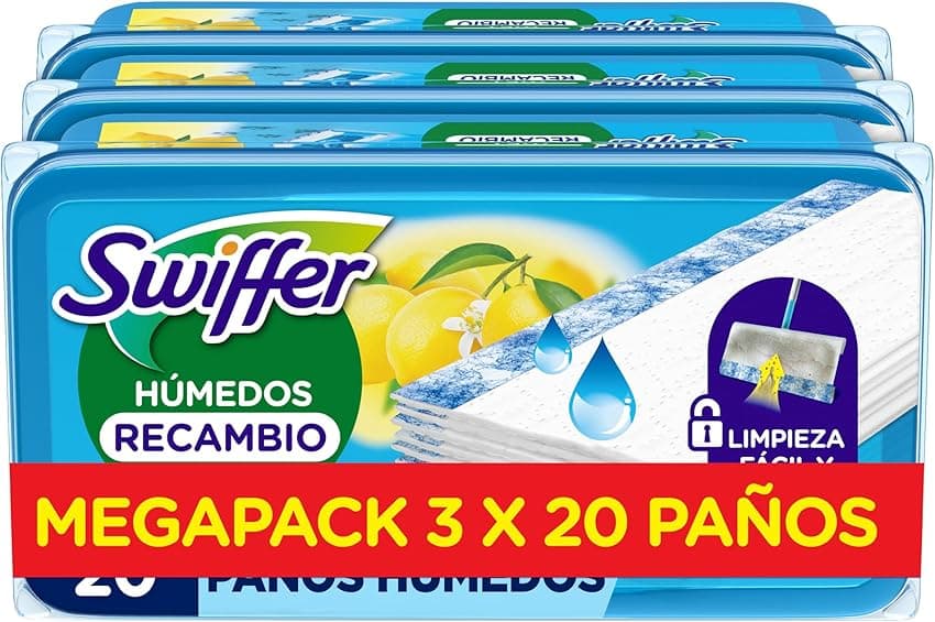 Swiffer Sweeper Paños Húmedos con Fragancia de Limón, 60 Unidades🧹