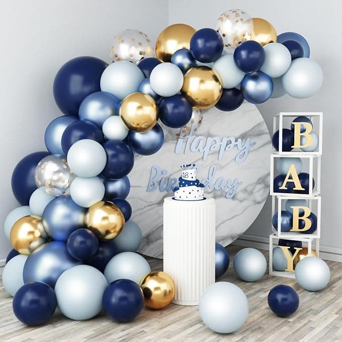 WAREHOUSE Globos Azules y Dorados, 133 Piezas 🎈