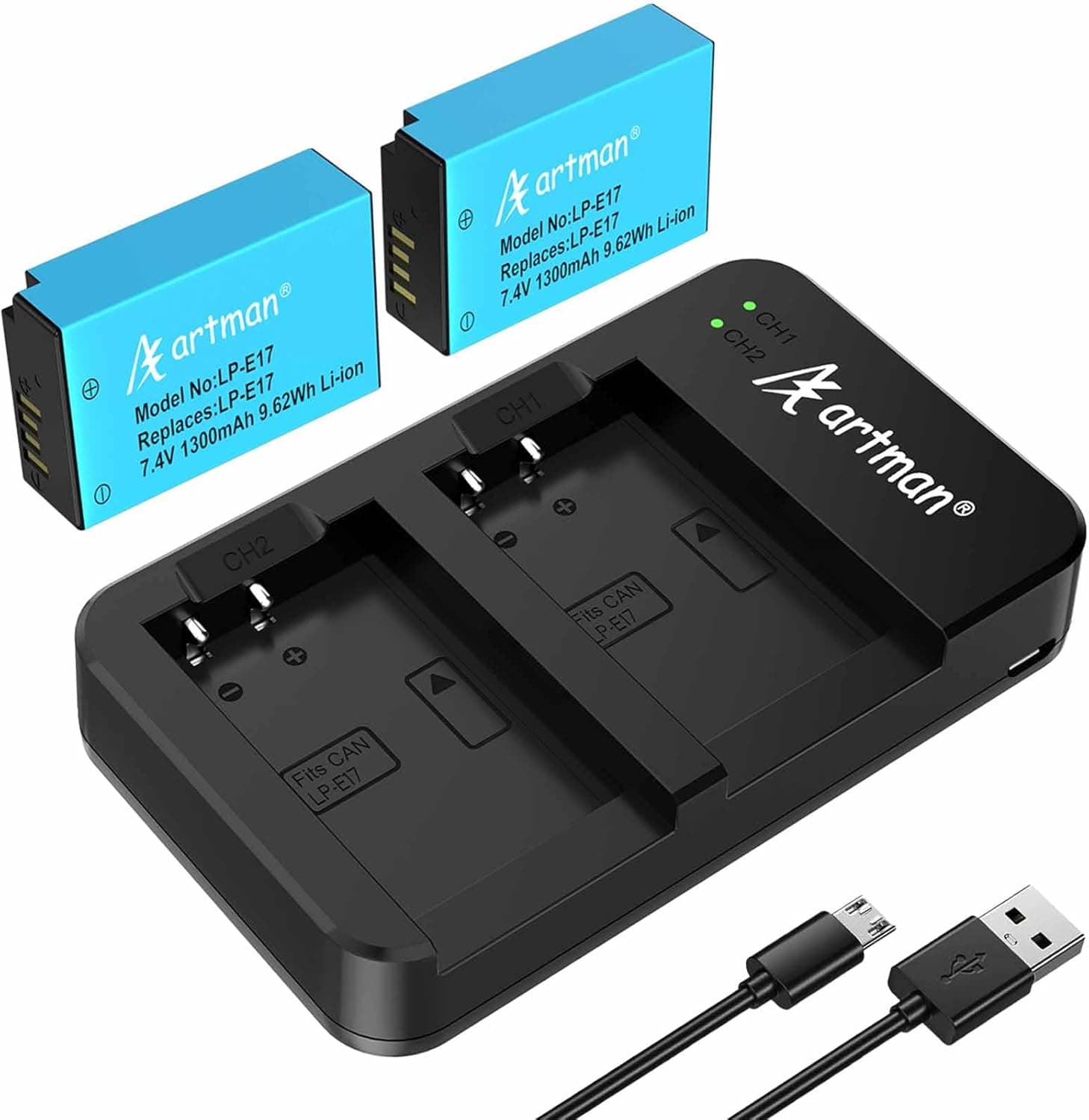 Artman LP-E17 2-Pack Battery with Dual USB Charger 📷