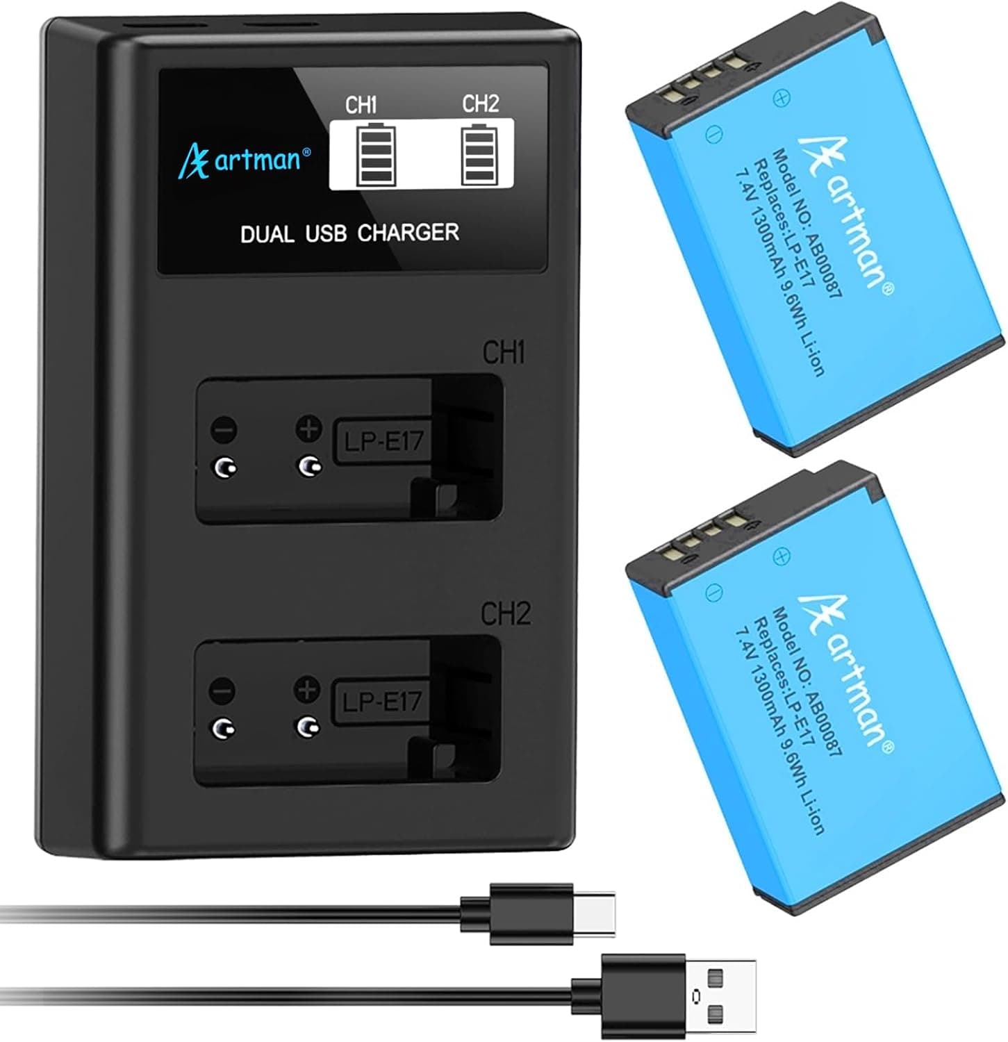 Artman LP‑E17 2-Pack Battery with USB‑C Charger 📷
