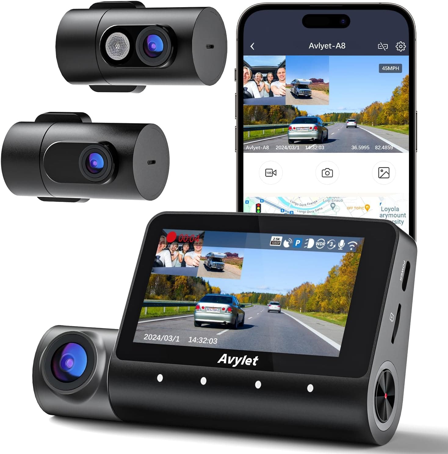 Avylet 5K 3‑Channel dash cam with 3" screen 📷
