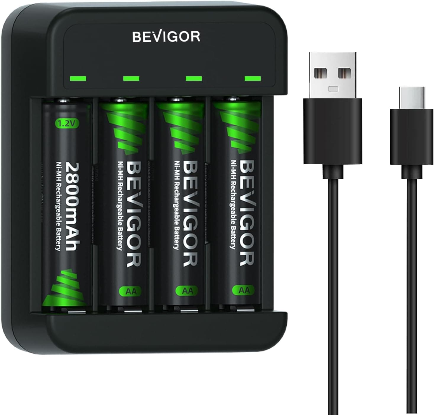 BEVIGOR 4 x 2800mAh AA rechargeable batteries with charger 🔋