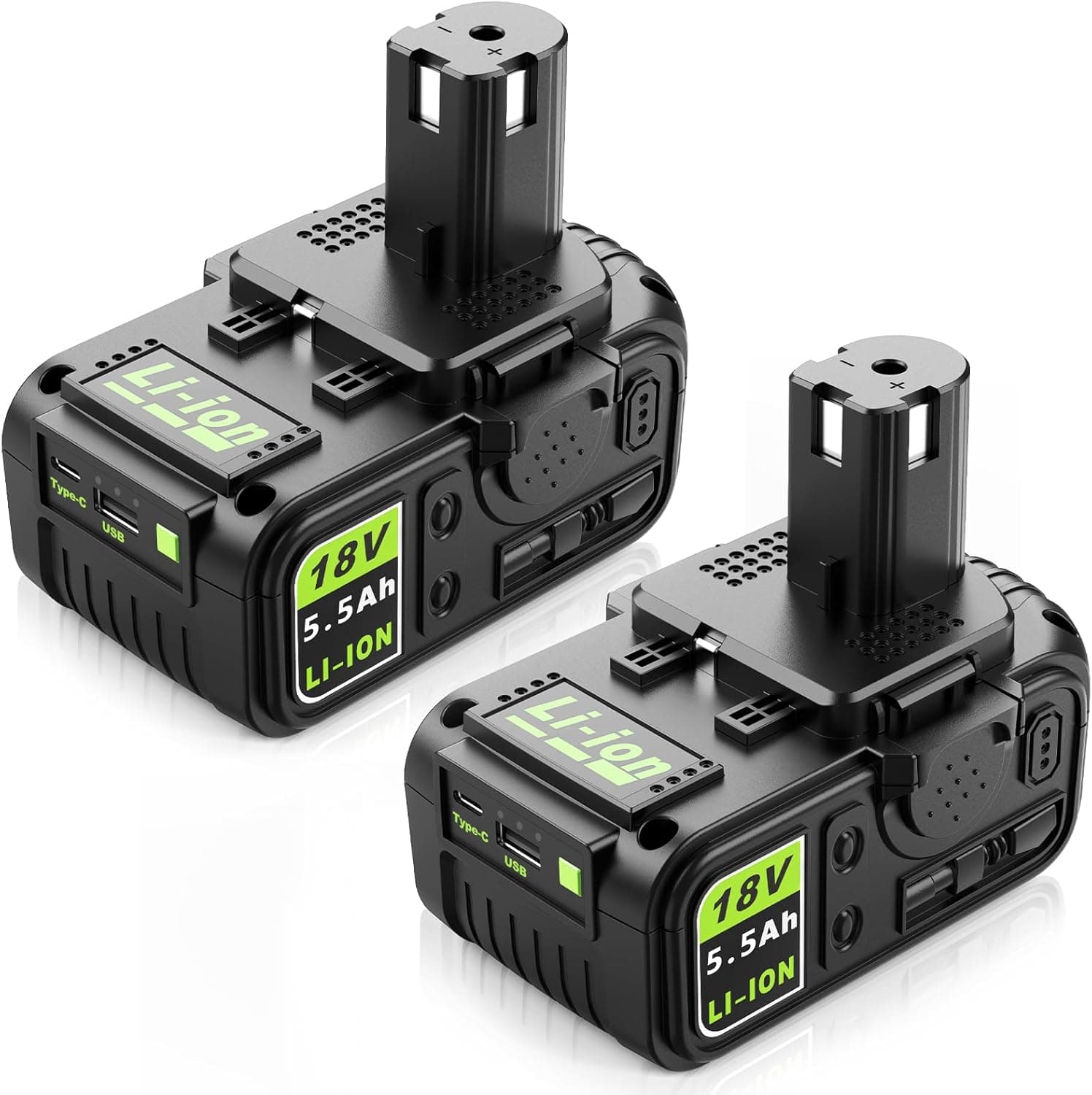 Bsioff 2 Pack 5.5Ah 18V Battery USB Compatible with Ryobi One+ ⌚