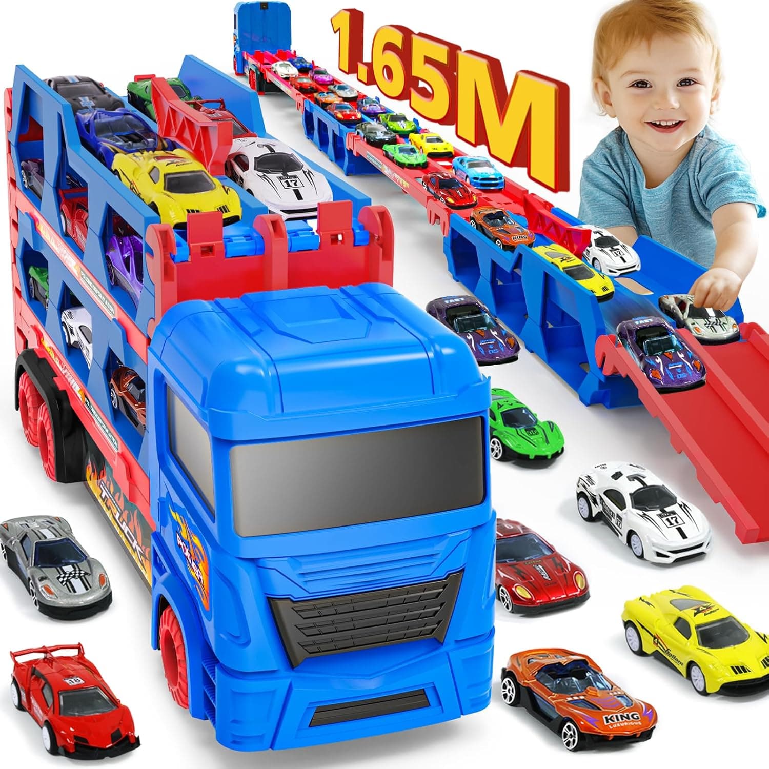Carrier Truck Toys 65-inch Foldable Transporter with 10 Cars 🚚