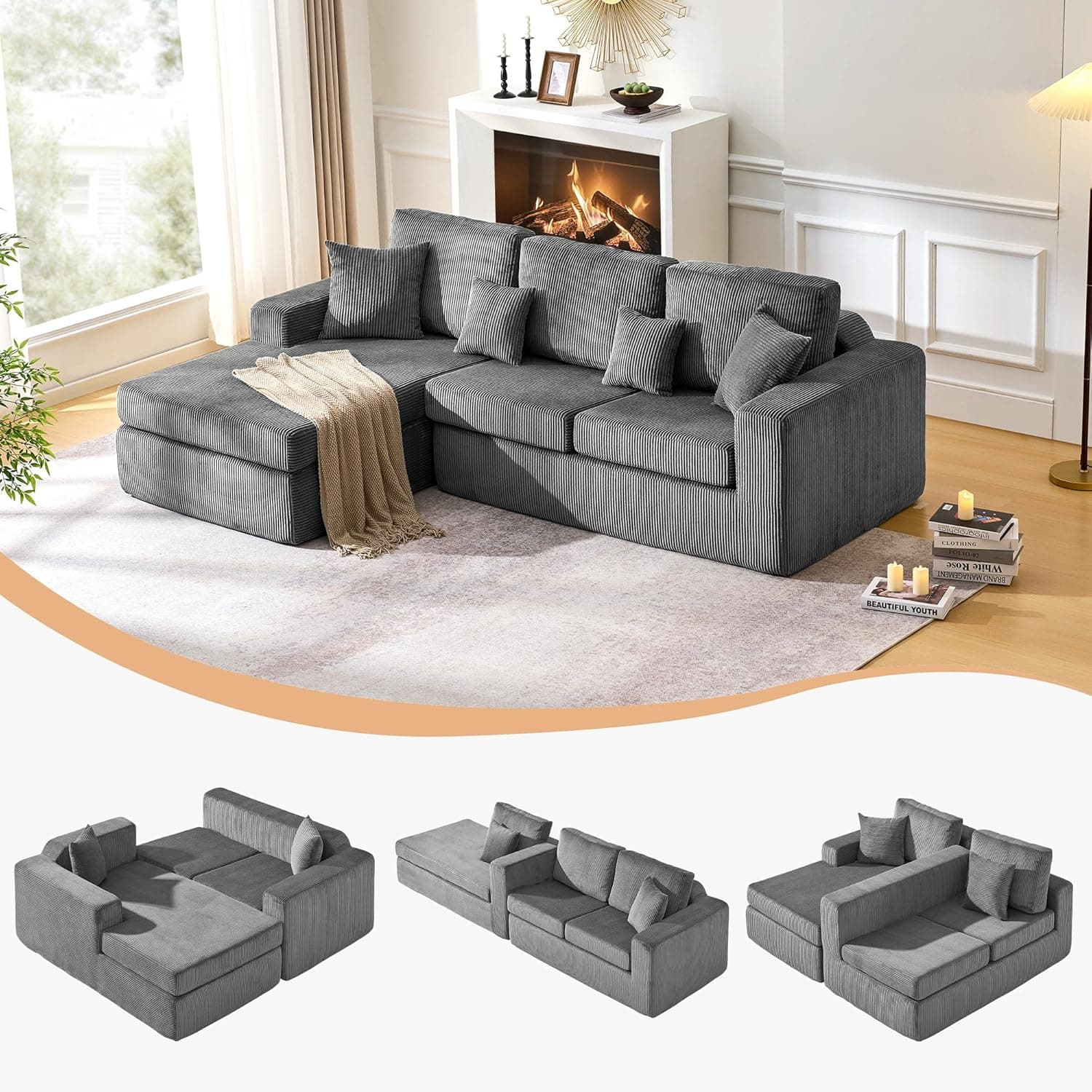 CLIPOP Boneless Couch L Shaped Left‑Corner 3‑Seater Sofa set 🛋️