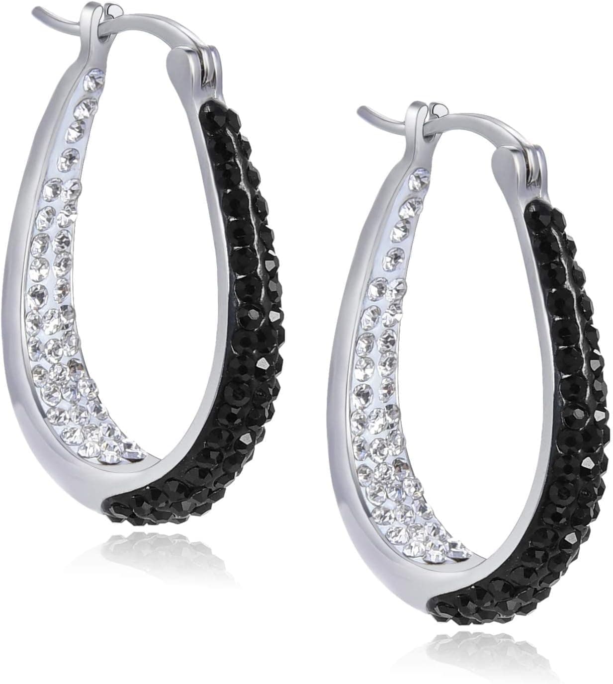 Crystal Hoop Earrings for Women Rhodium Plated ⭕️