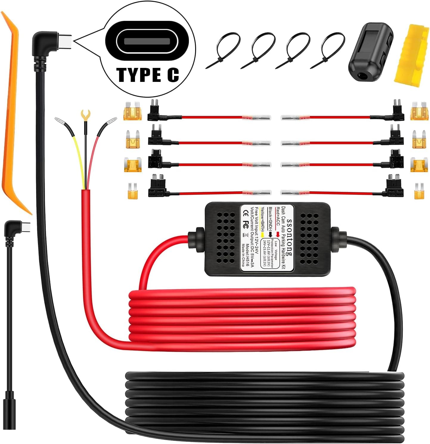 Dash Cam Hardwire Kit 13ft USB-C cable 📷