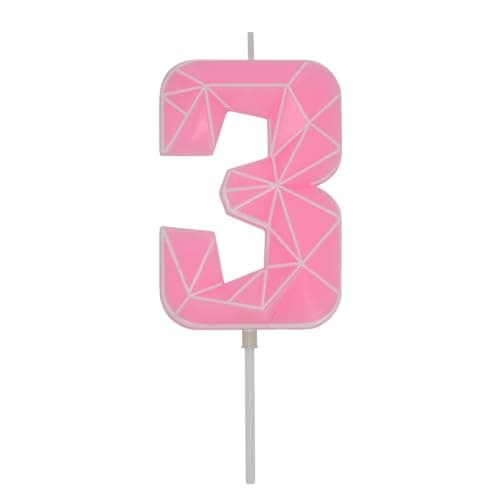 DERVENTA Number 3 Macaron Pink 3.7 inch candle 🎂