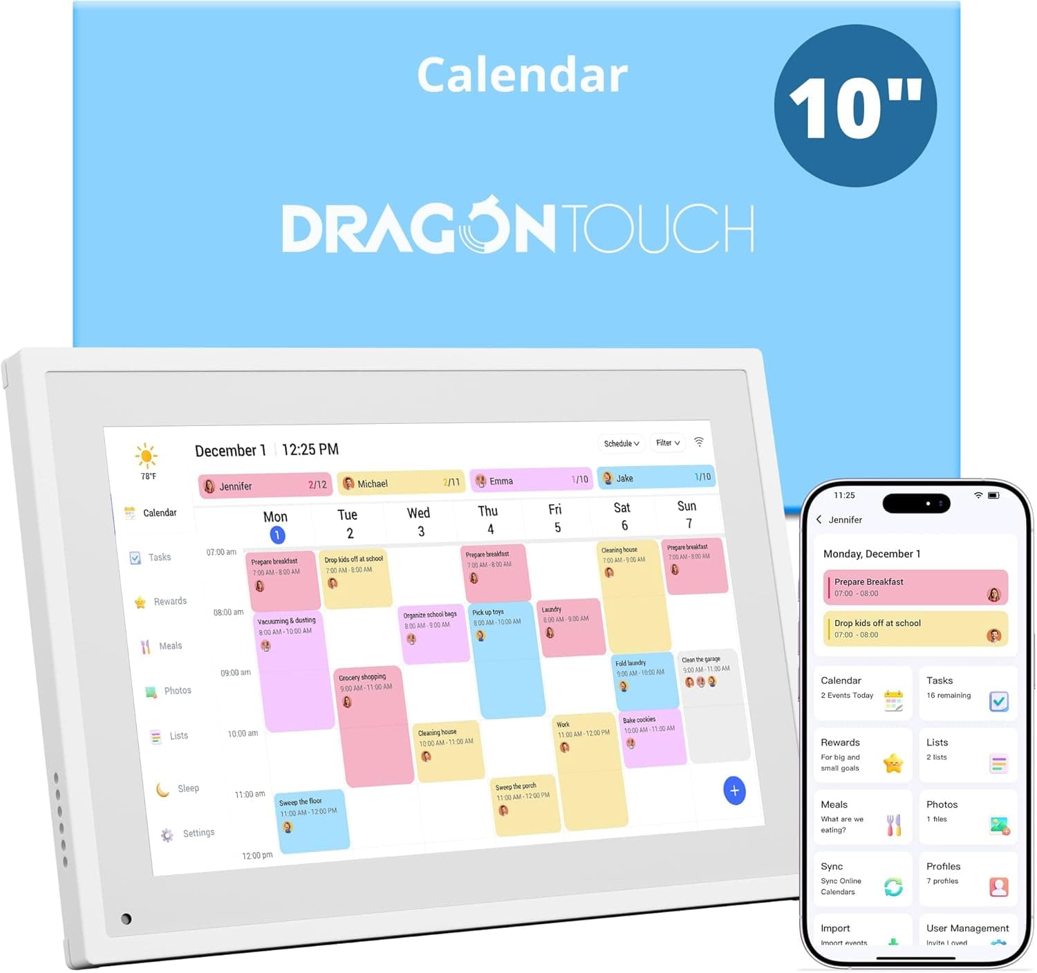 Dragon Touch Calendar 10.1" digital calendar 1080P 📱