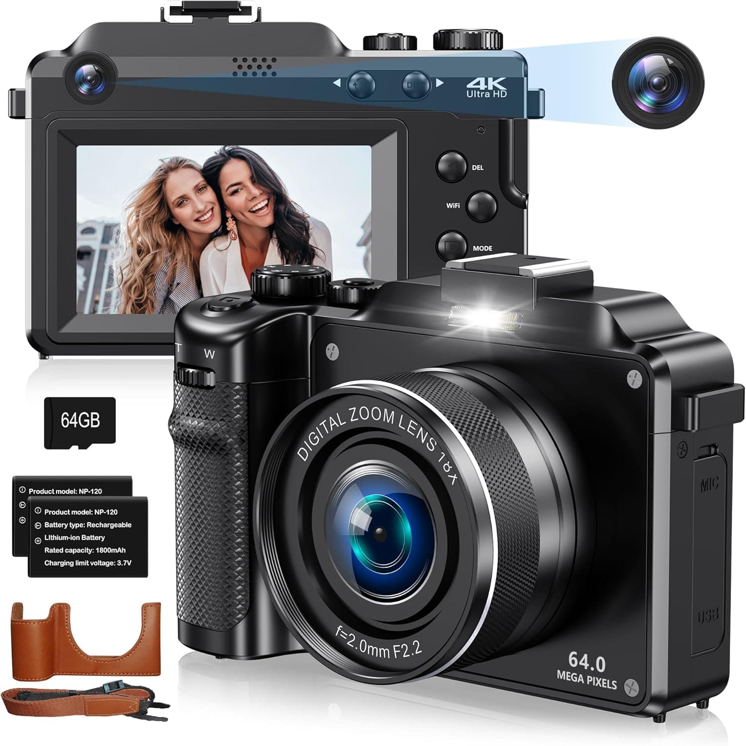 Dual Lens 4K 64MP Digital Camera for Beginners 📷