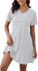 Thumbnail principal de Enjyam Women Cotton V‑Neck Striped Nightshirt — Short Sleeve 👗
