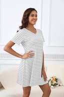 Thumbnail 1 de Enjyam Women Cotton V‑Neck Striped Nightshirt — Short Sleeve 👗