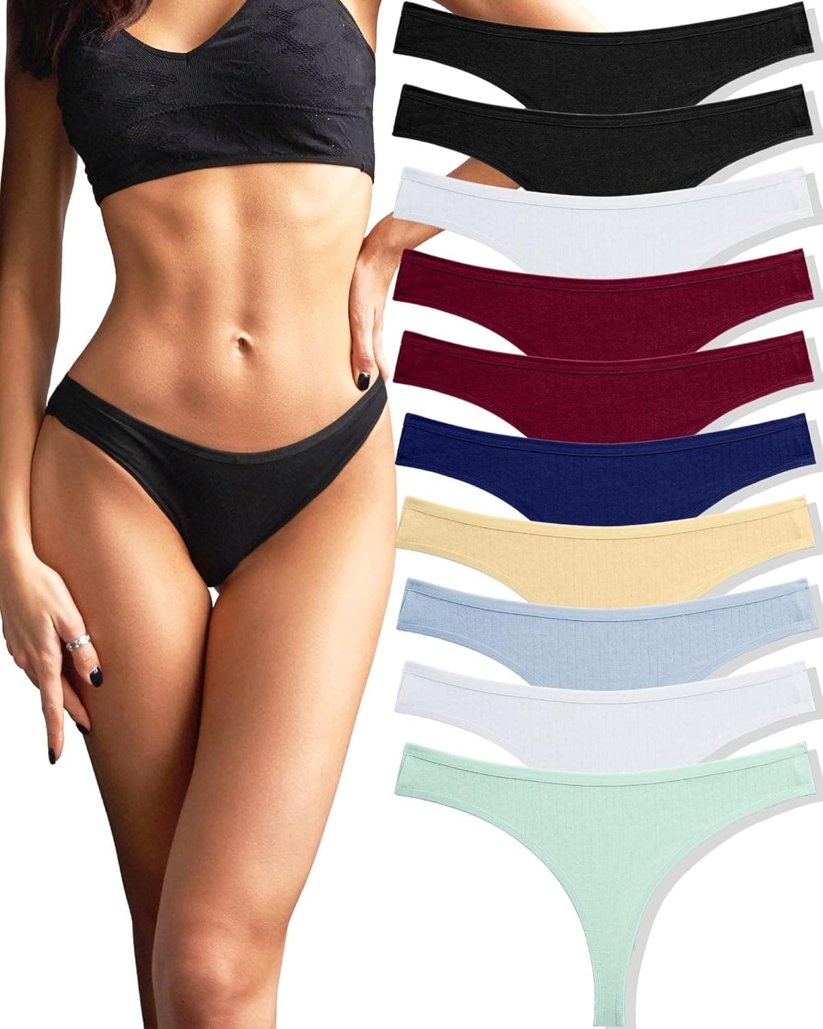 FINETOO Pack of 10 cotton thongs S–XL 👙