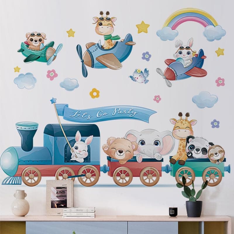 FUFUQUARE Cartoon Animal Train Wall Stickers 🚼