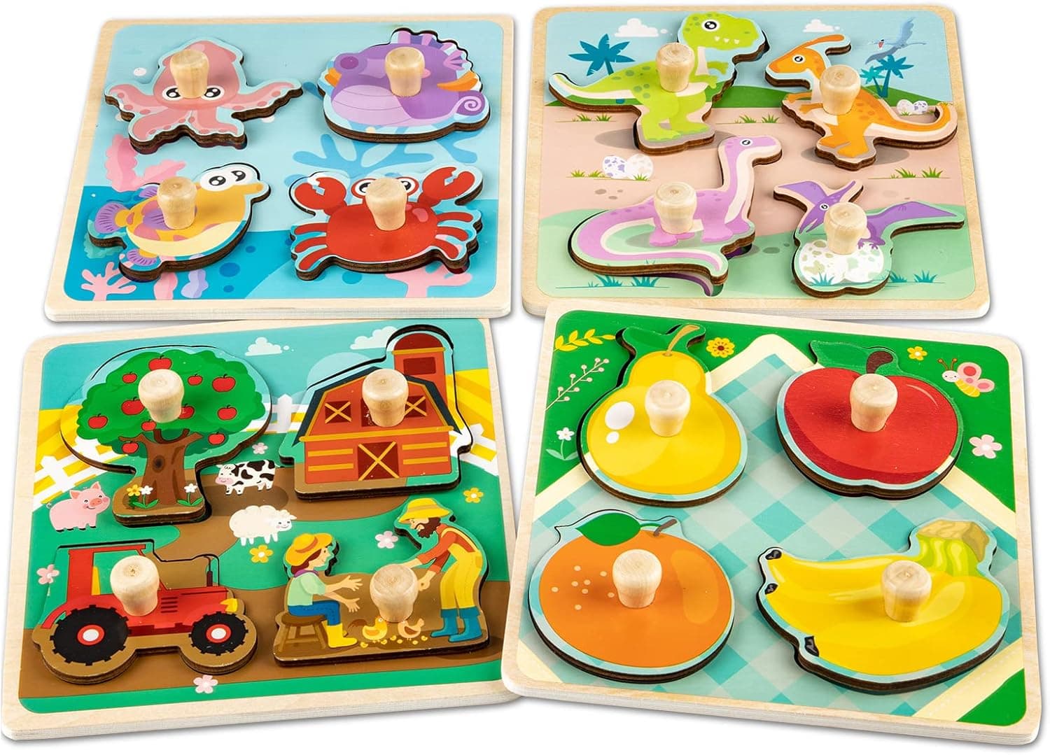 Funsland Wooden Puzzles 4-piece toddler peg set 🧩