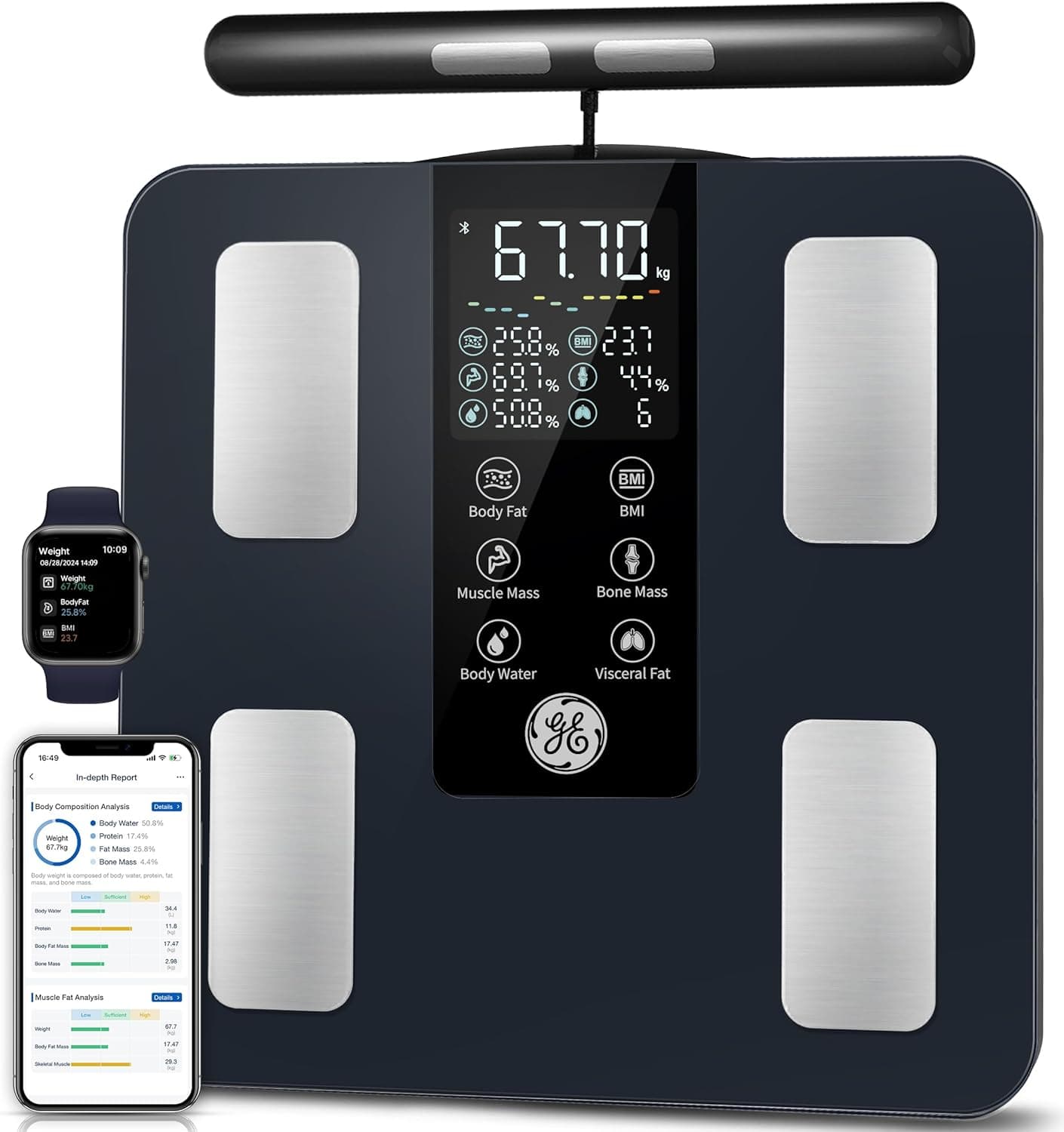 GE 8‑Electrode Smart Bathroom Scale 180 kg 📱