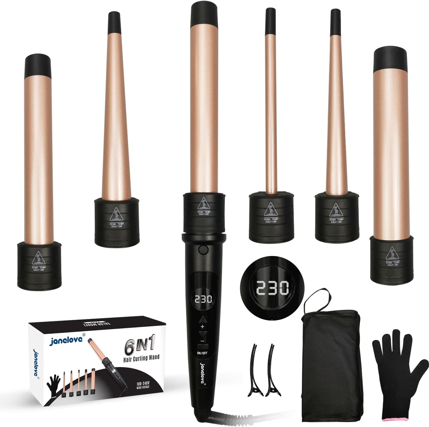 janelove Hair Curler 6-in-1 curling wand set 🎀