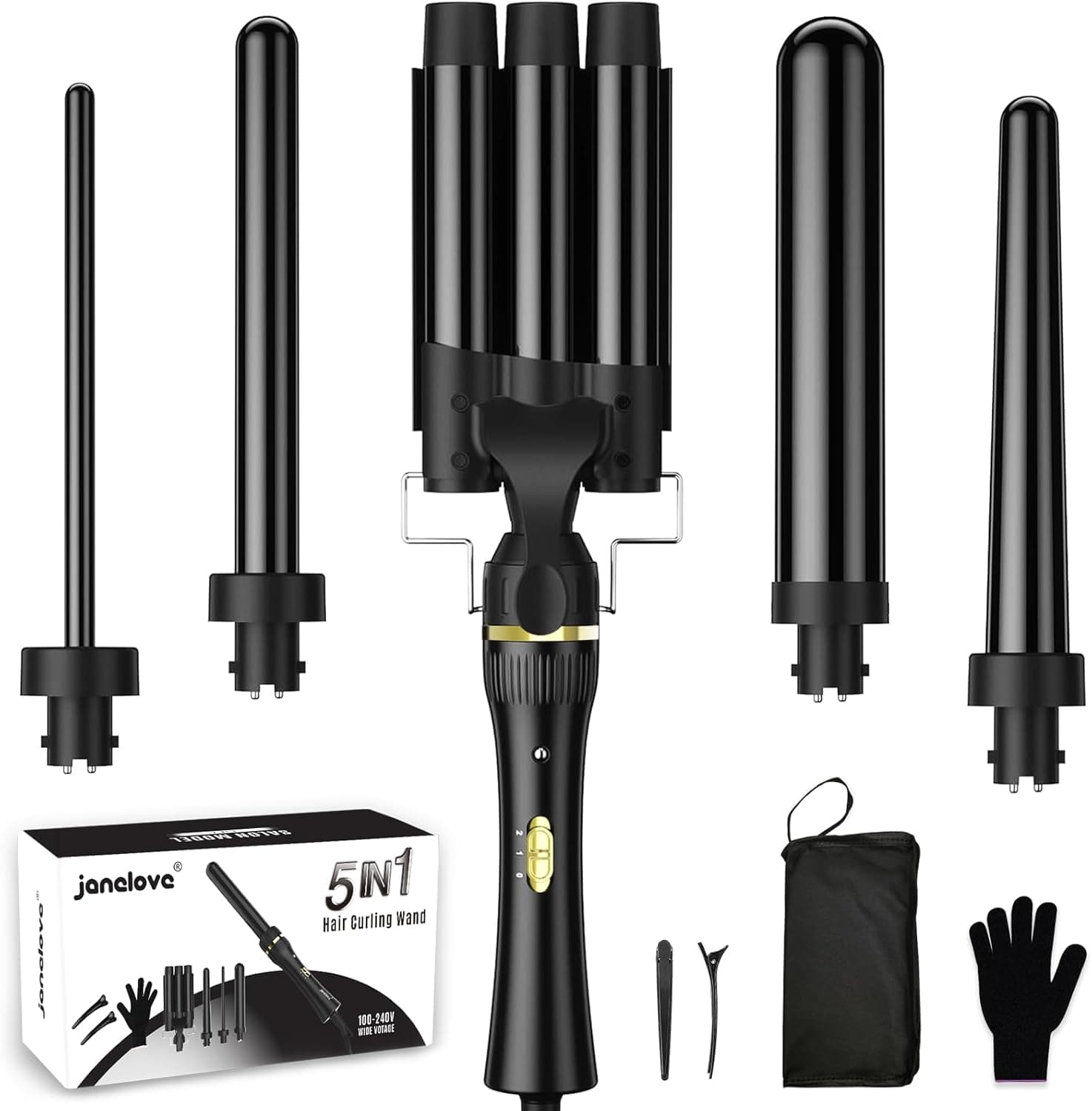janelove 5‑in‑1 Curling Wand Set 10–32mm for All Hair Types 💇♀️