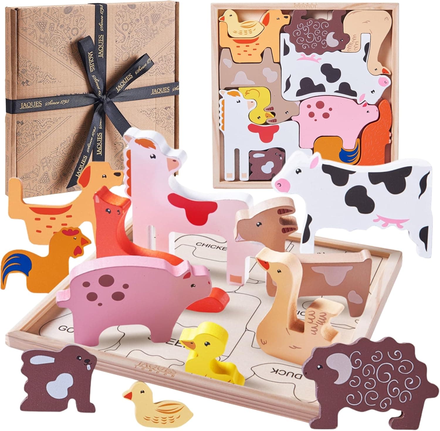 Jaques of London Wooden Farm Animals puzzle for 1-year-olds 🧸