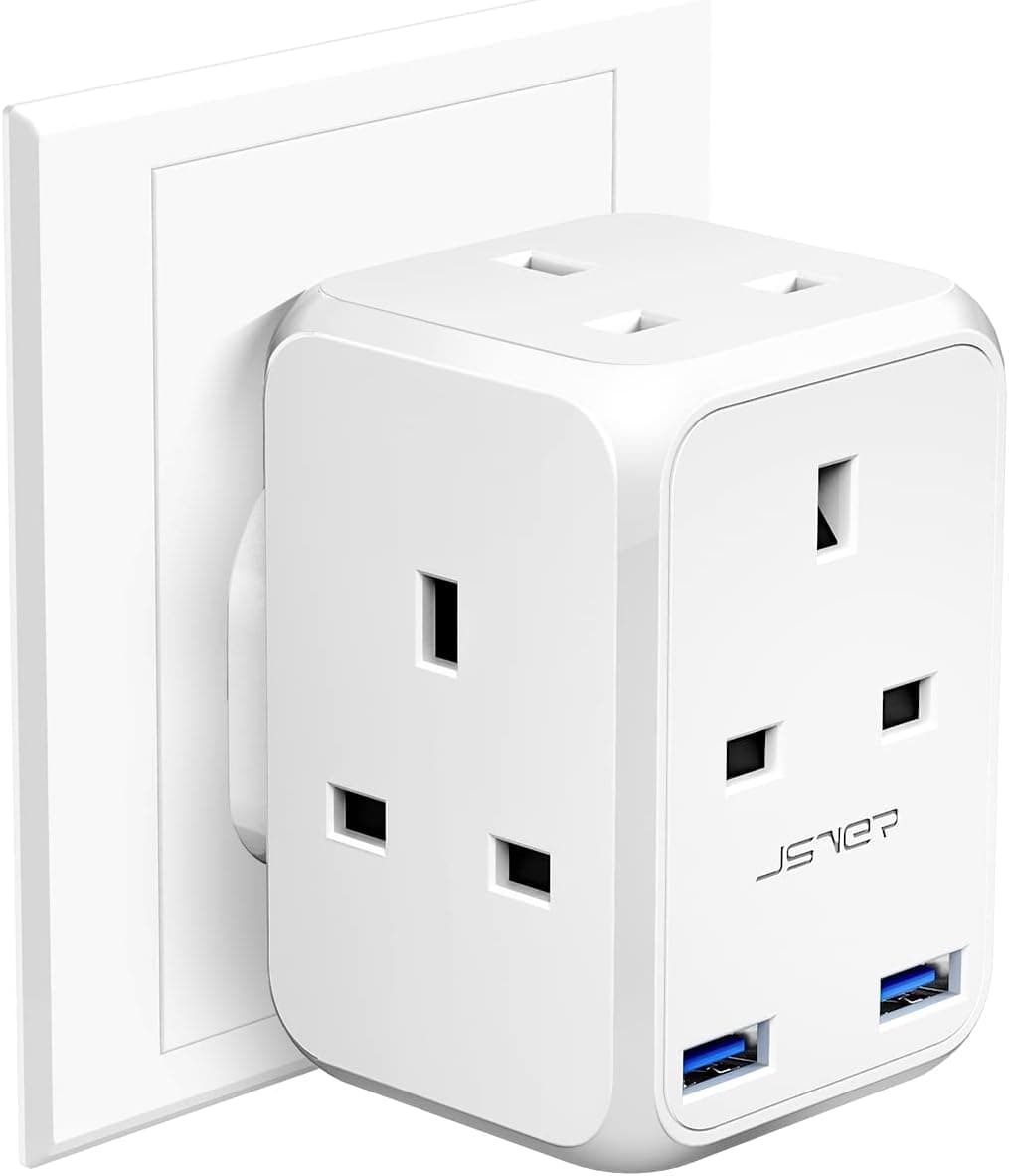 JSVER 4 Way Plug Adapter 13A with 2 USB Ports 🔌