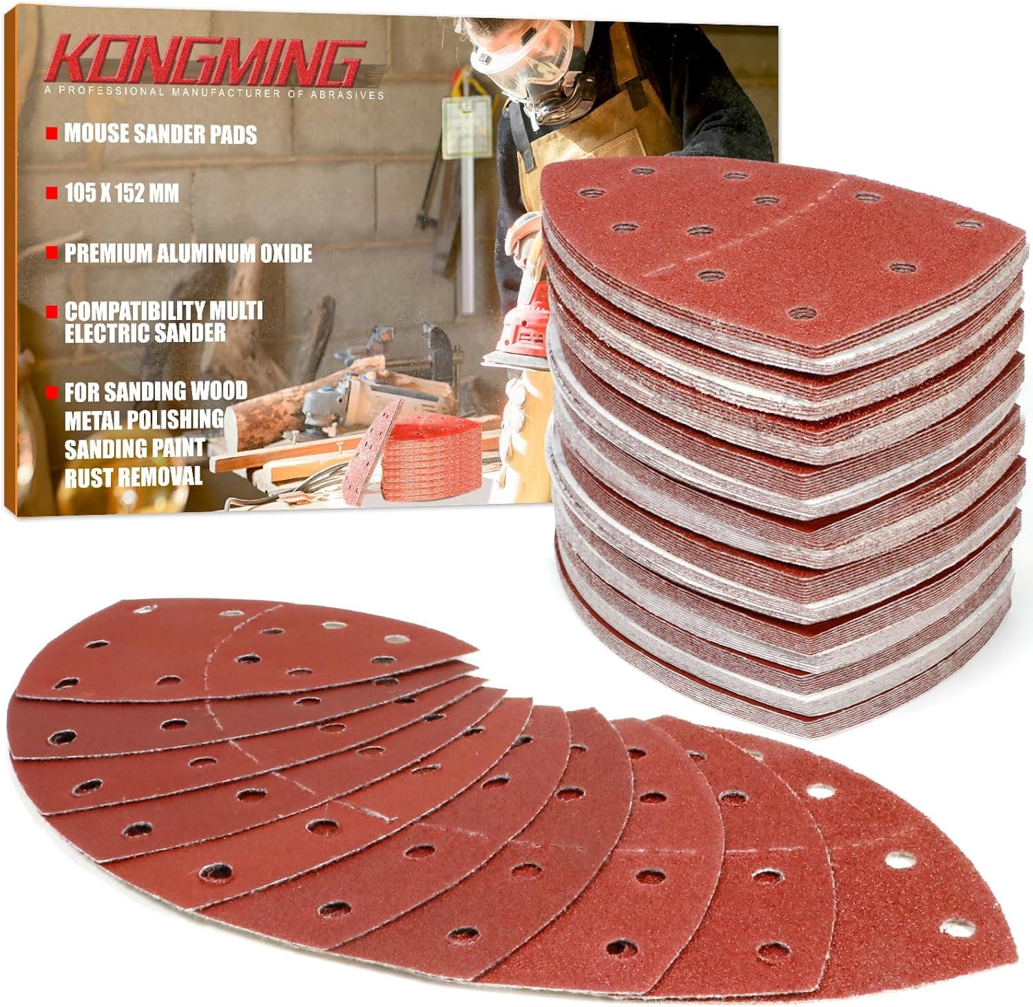KONGMING Mouse Sander Pads 100 pcs, assorted grits 🪚