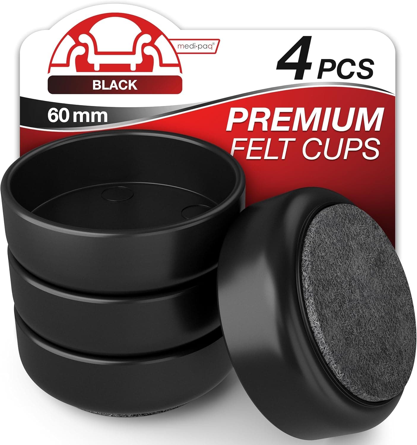 Medipaq Felt Castor Cups 60mm chair protectors 🪑