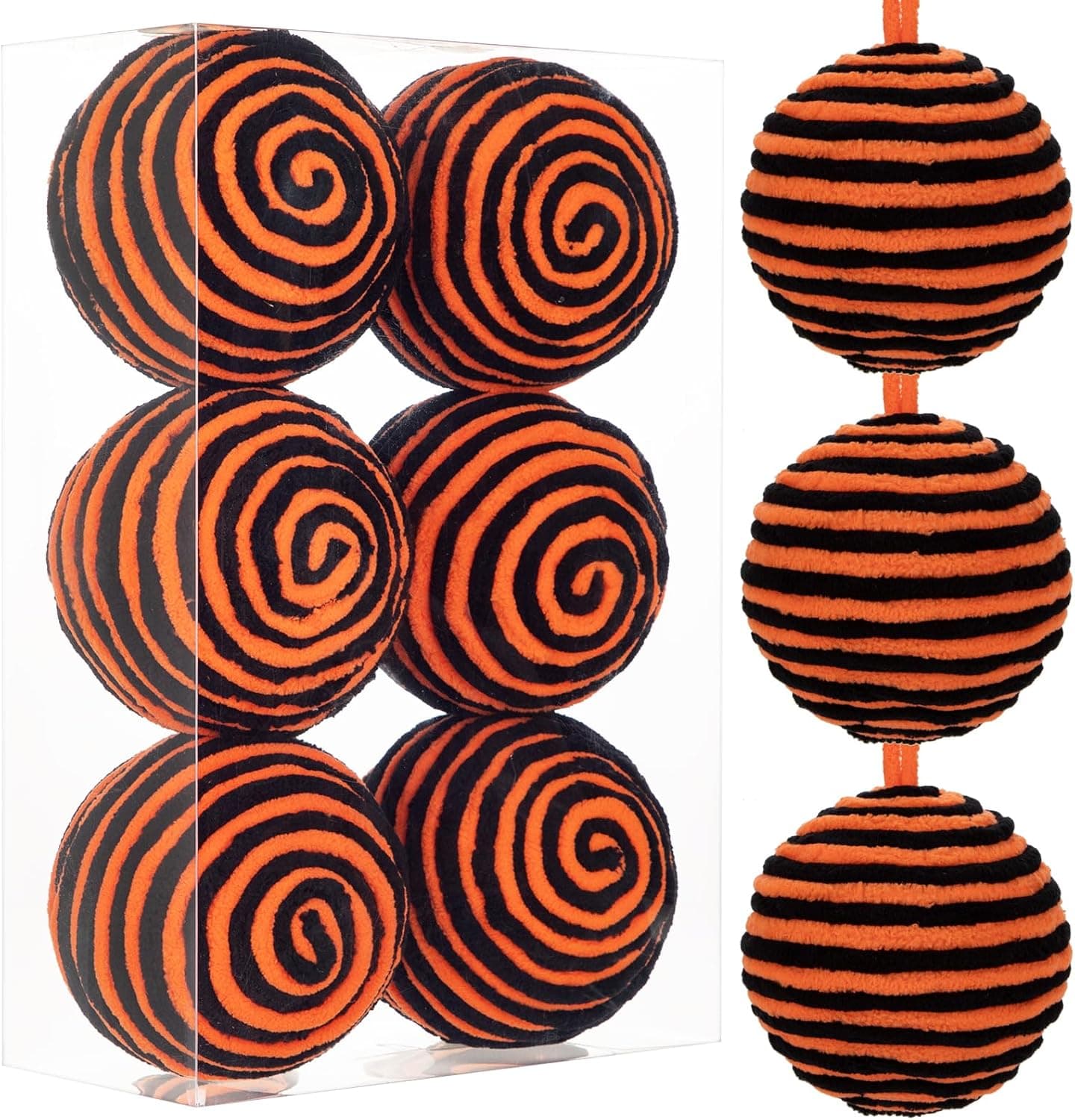 Oairse 10cm Black Orange Christmas Baubles, 6pcs 🎄