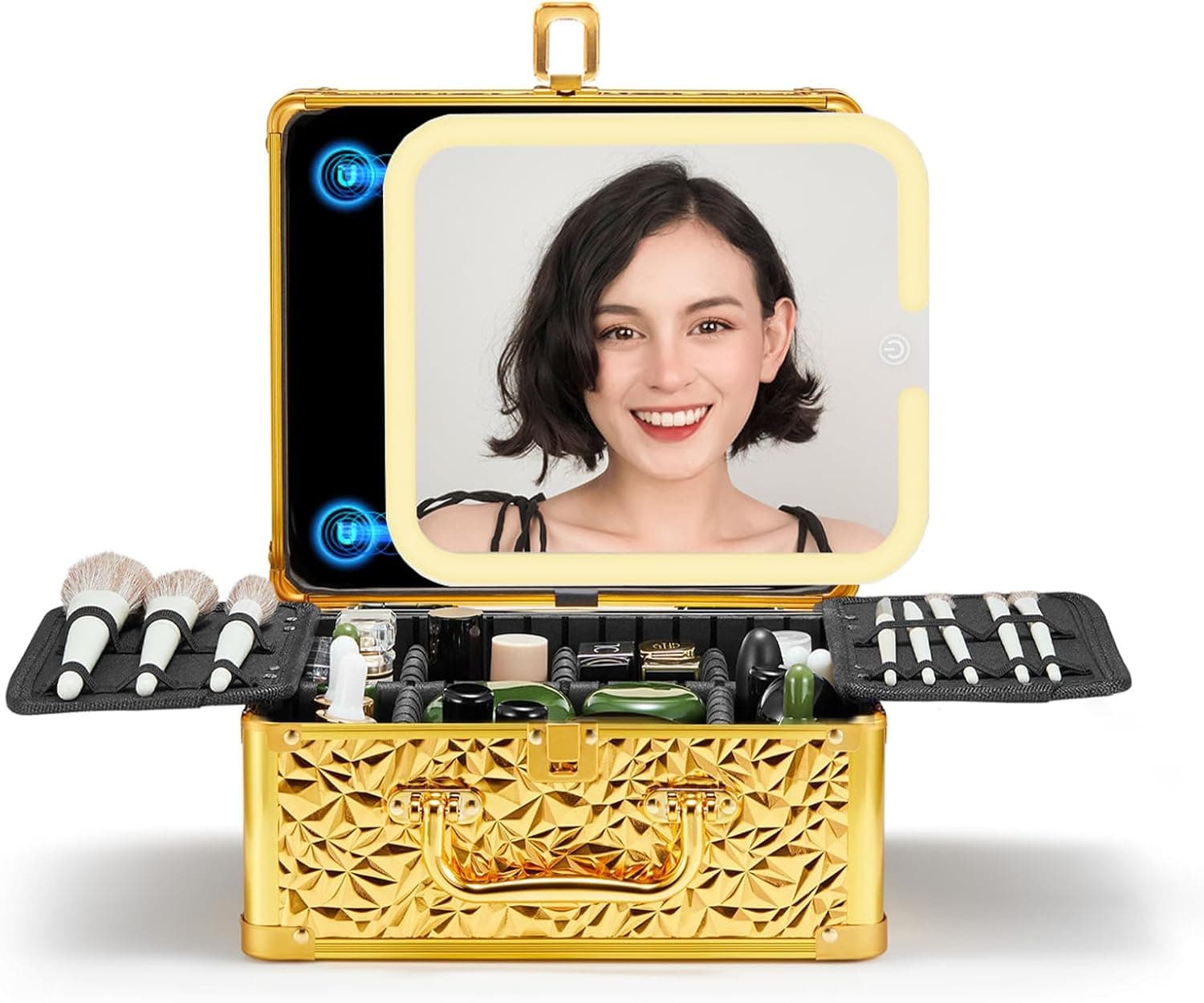 OMIRO Makeup Box with LED mirror — Portable Cosmetic Case ✨💄