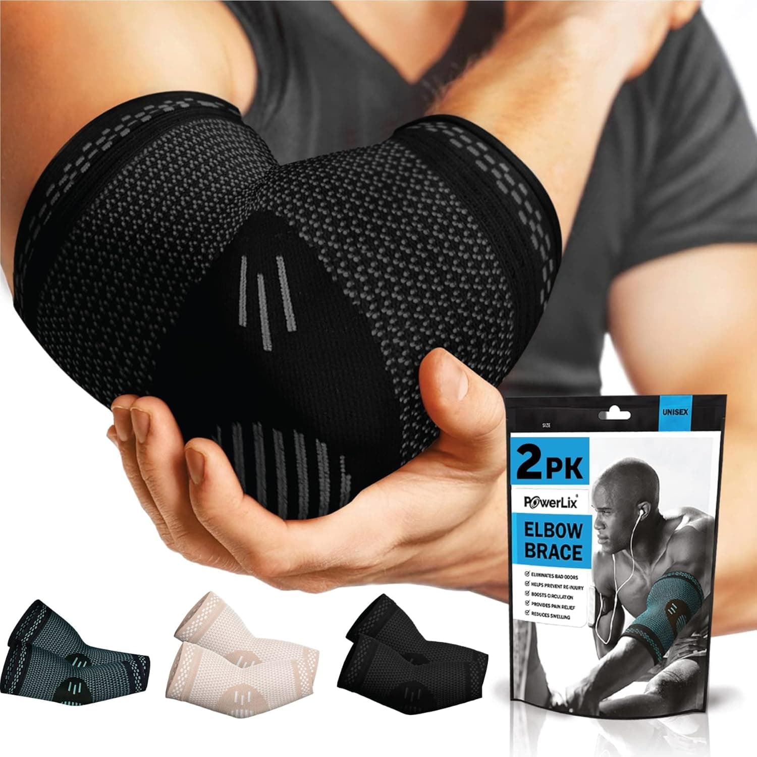 POWERLIX Elbow Brace Compression Support pair 🩺