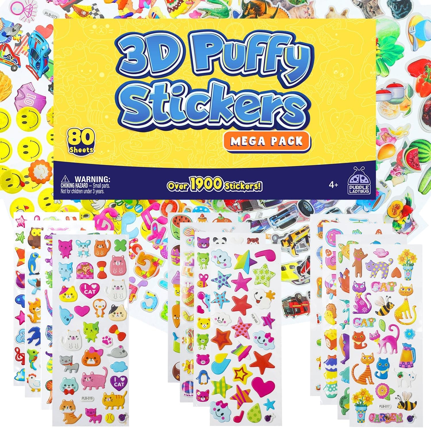 PURPLE LADYBUG 2000 PCS 3D Puffy Stickers for Kids 🎨