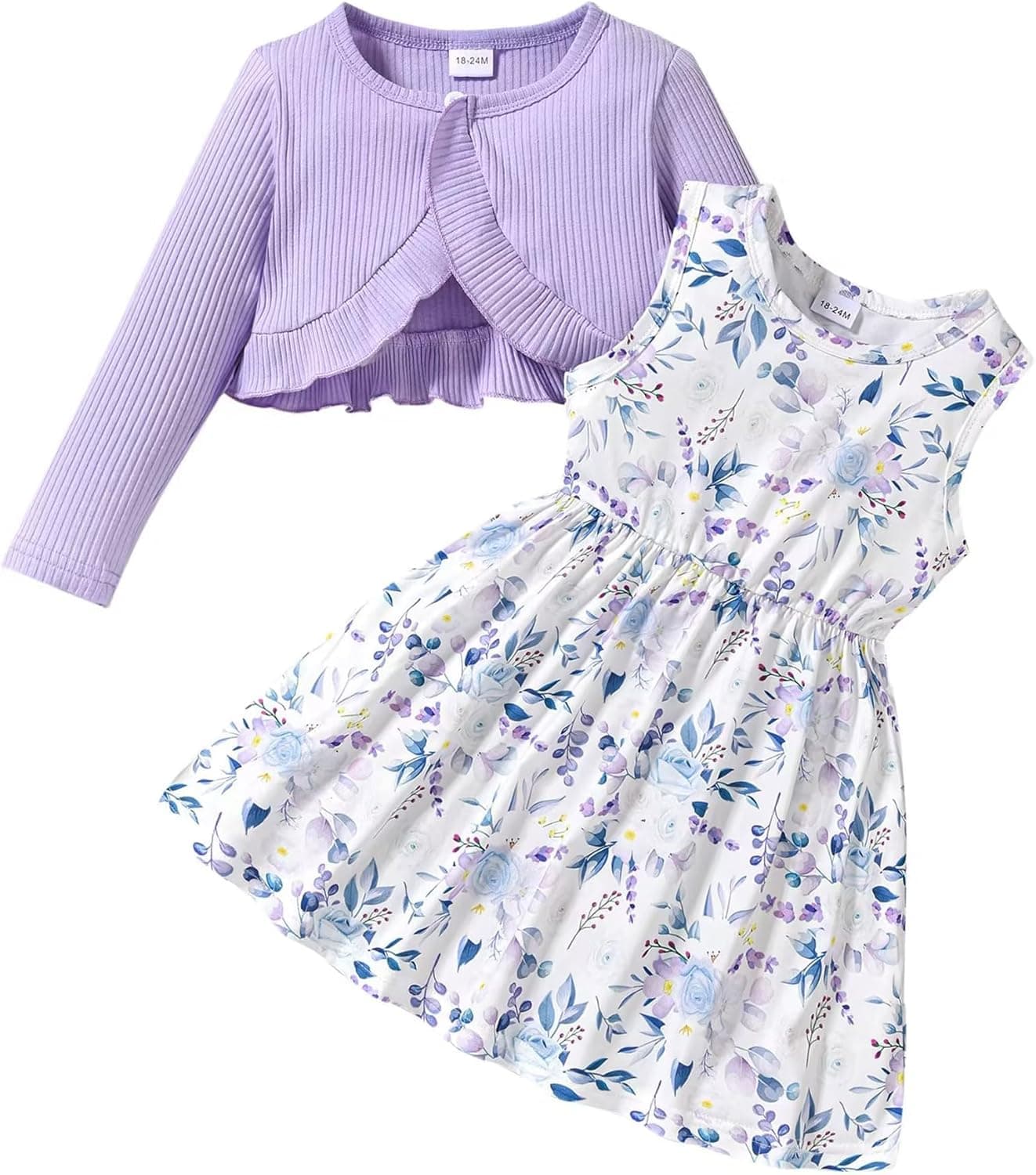 puseky Toddler Baby Girls Floral Dress and Cardigan set 👗