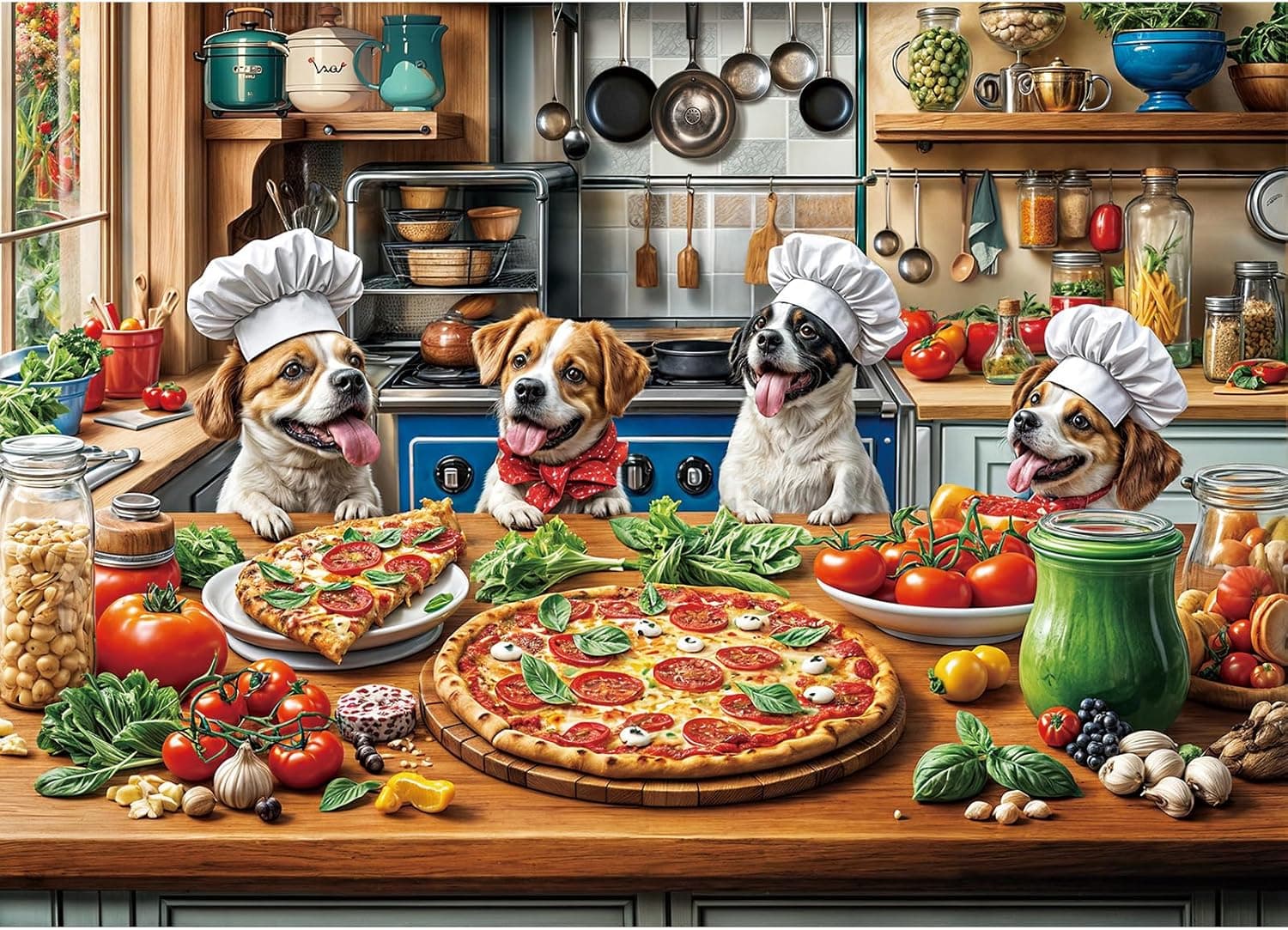 Puzzles 1000 Pieces Dogs' Pizza Meal jigsaw puzzle 📦