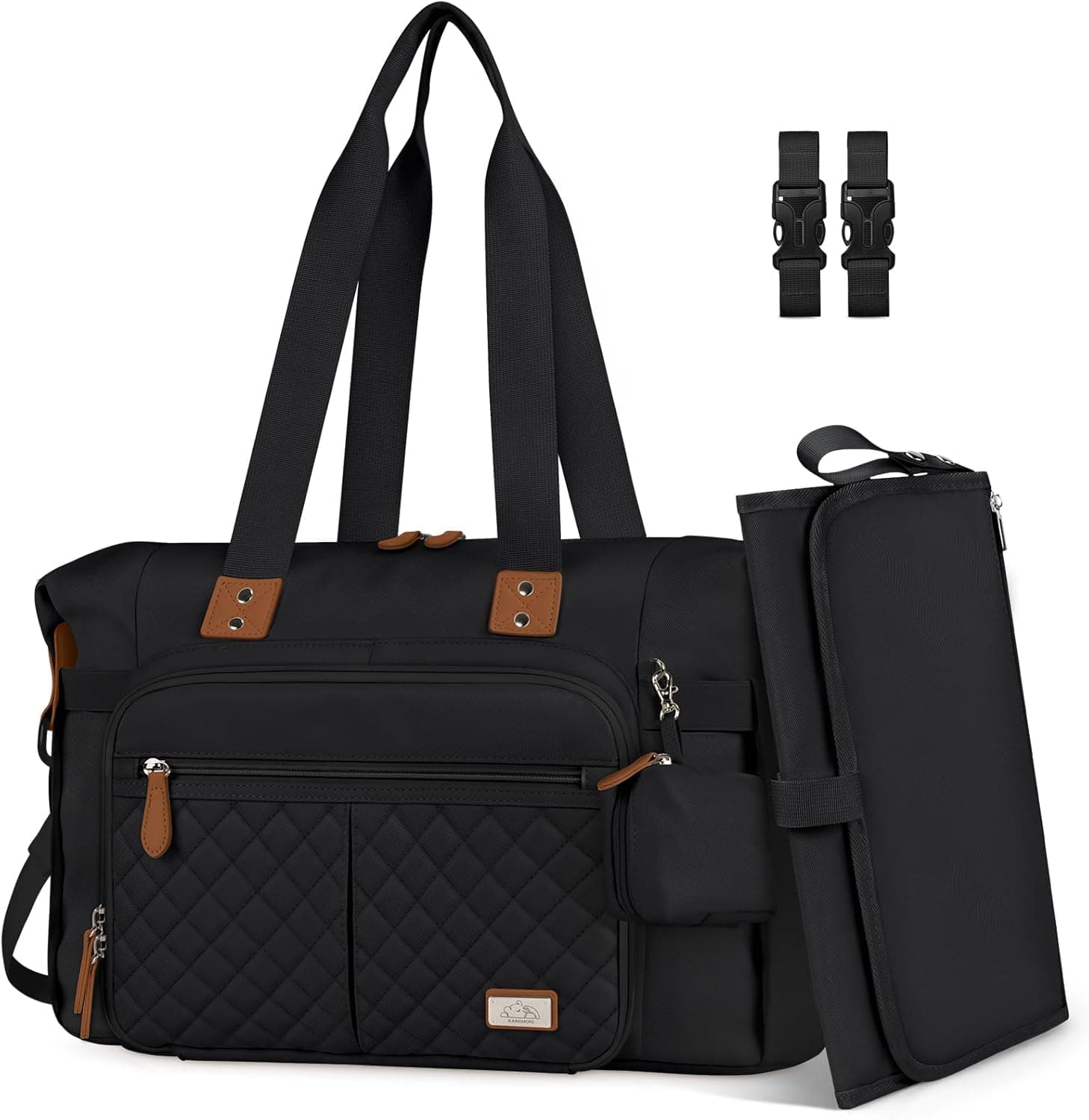 RAINSMORE Baby Changing Bag Nappy Tote Bag for Parents with Portable Mat 🧷?